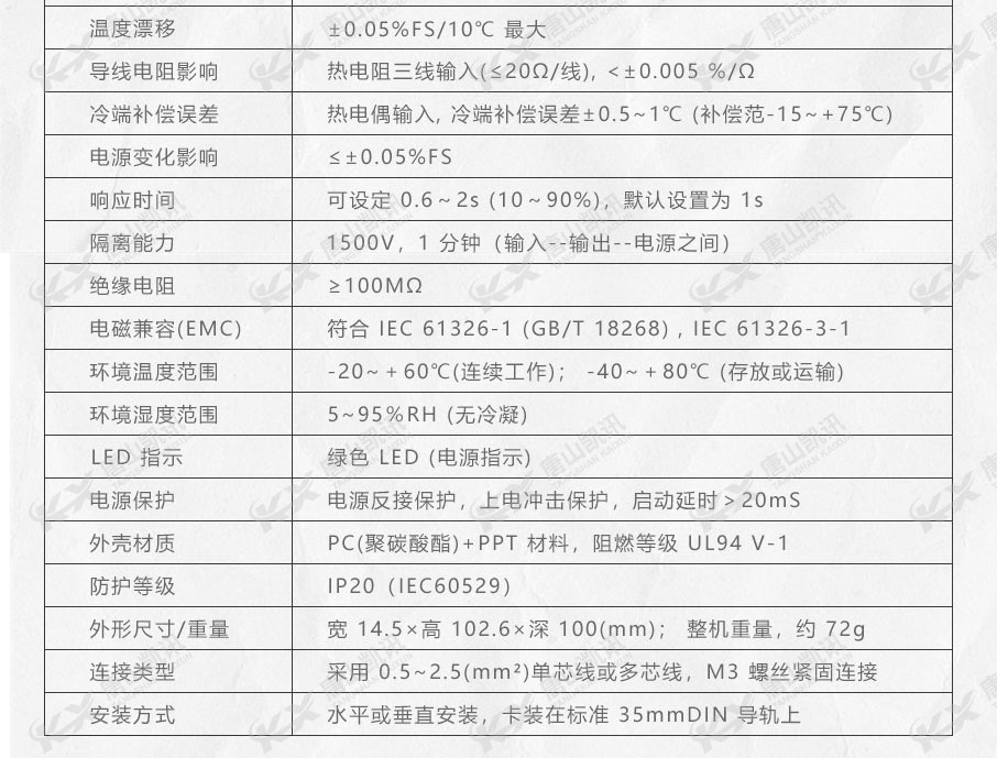 該產品的常規綜合參數